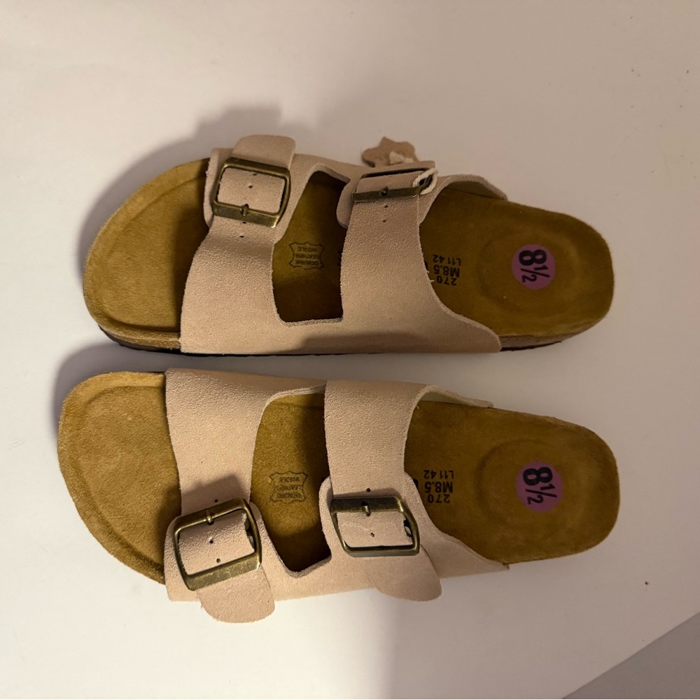 Cushionaire Light Pink Leather Double Strap Sandals Men’s 8.5, Women’s 11